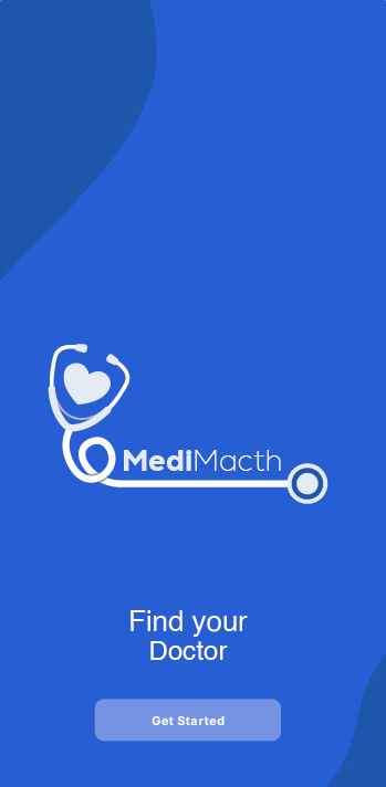 MediMacth splash screen with the stethoscope-heart logo and a Get Started button